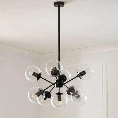 Hanglamp zwart met 9 glazen kappen E27 fittingen &apos;Philip&apos; 95 cm