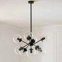 Hanglamp zwart met 9 glazen kappen E27 fittingen &apos;Philip&apos; 95 cm
