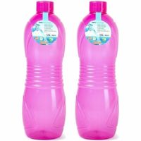 Plasticforte Drinkfles/waterfles/bidon - 2x - 1500 ml - transparant/roze - kunststof - Drinkflessen