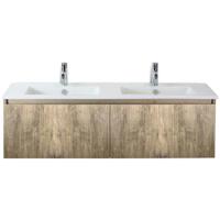 Frozen 3D Badmeubelset 140 cm - Greeplijst in Kleur - French Oak - Keramische Wastafel Wit 2 Kraangaten