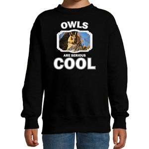 Sweater owls are serious cool zwart kinderen - uilen/ ransuil trui