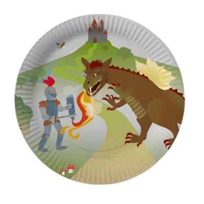 Middeleeuws feest thema ridders/draken feestbordjes - D23 cm - papier - kinderverjaardag - 8x stuks