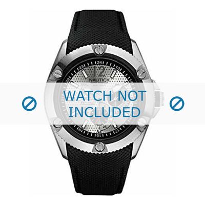 Nautica horlogeband A17062G Leder Zwart + zwart stiksel