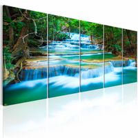 Schilderij - Saffieren Waterval , blauw groen , 5 luik