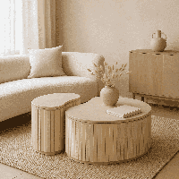Brix Organische Salontafel 'Sorai' Bottecino marmer en naturel mangohout, Set van 2 stuks