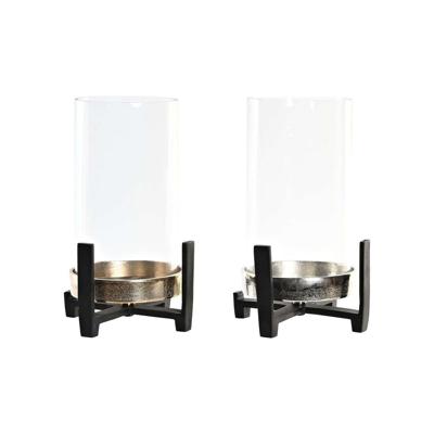Kaarshouder DKD Home Decor 15 x 15 x 28 cm Champagne Kristal Zilverkleurig Zwart Aluminium (2 Stuks) (2 unidades)