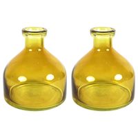 Countryfield Bloemenvaas Low Bottle - 2x - transparant mosterdgeel - glas - D18 x H20 cm - Buikfles - Vazen