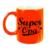 Super opa cadeau mok / beker neon oranje met sterren 330 ml   -