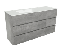 Storke Edge staand badkamermeubel 150 x 52,5 cm beton donkergrijs met Mata asymmetrisch linkse wastafel in matte Solid Surface
