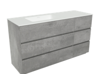 Storke Edge staand badkamermeubel 150 x 52,5 cm beton donkergrijs met Mata asymmetrisch linkse wastafel in matte Solid Surface - thumbnail