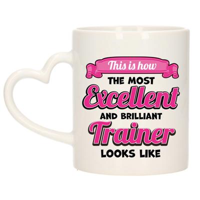 Cadeau koffie/thee mok - excellent trainer/coach - roze - keramiek - 300 ml