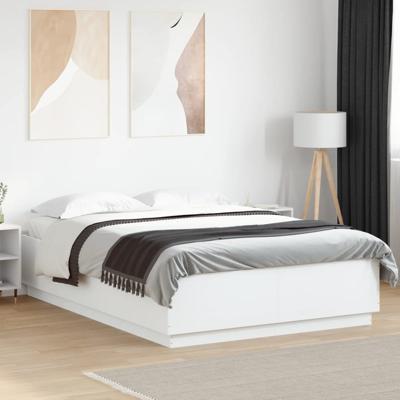 Bedframe met LED-verlichting bewerkt hout wit 120x200 cm