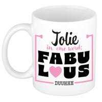 Naam mok Jolie - wit - Fabulous - keramiek - 300 ml - cadeau collega beker