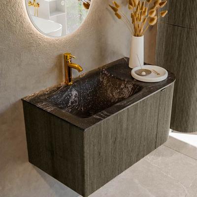 Badmeubel Mondiaz Kurve-Dlux | 85 cm cm | Meubelkleur Shadow | Wastafelkleur Lava | Solid surface | Wasbak links zijde spoelbak | 1 kraangat