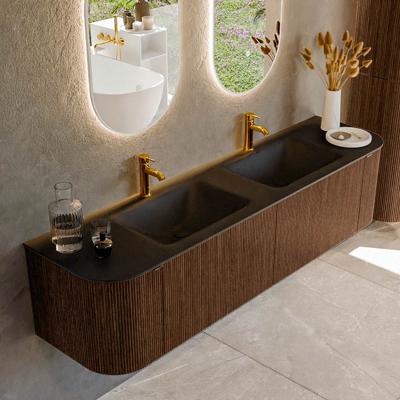 Badmeubel Mondiaz Kurve | 180 cm | Meubelkleur Walnut | Wastafelkleur Urban | Dubbele spoelbak | 2 kraangaten