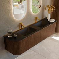 Badmeubel Mondiaz Kurve | 180 cm | Meubelkleur Walnut | Wastafelkleur Urban | Dubbele spoelbak | 2 kraangaten
