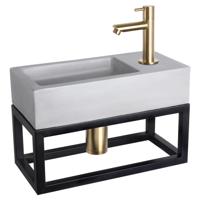 Differnz Ravo fonteinset beton lichtgrijs - kraan recht - met handdoekrek - 38.5 x 18.5 x 9 cm - mat goud