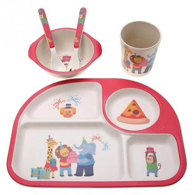 5 STKS/set eco-vriendelijke bamboe fiber baby plaat gerechten 4 slots kinderen servies gerechten serviesgoed (rood)