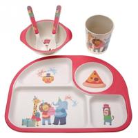 5 STKS/set eco-vriendelijke bamboe fiber baby plaat gerechten 4 slots kinderen servies gerechten serviesgoed (rood)