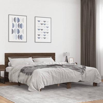 Bedframe bewerkt hout metaal bruin eikenkleur 200x200 cm