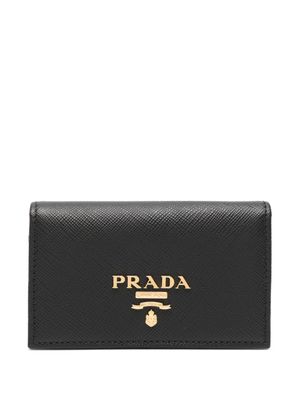 Prada porte-cartes pliant à plaque logo - Noir