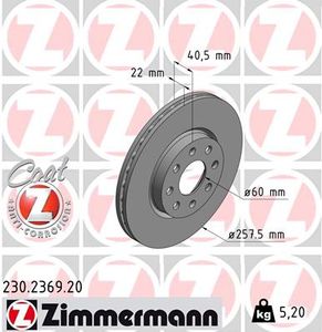 Remschijf ZIMMERMANN, Remschijftype: Binnen geventileerd, u.a. für Opel, Fiat, Vauxhall