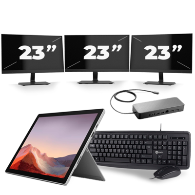 Microsoft Surface Pro 7 - Intel Core i7-10e Generatie - 12 inch - 16GB RAM - 256GB SSD - Windows 11 Home + 3x 23 inch Monitor
