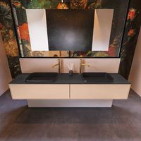 Badkamermeubelset Mondiaz Erin 200 cm met 2 Lades met RIDGE Wastafel Dubbel Urban met 2 kraangaten Greeploos Mat Rosee