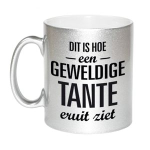 Geweldige tante cadeau mok / beker zilverglanzend 330 ml - feest mokken