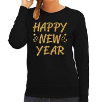 Jaarwisseling trui / sweater Happy New Year goud op zwart voor dames 2XL (44)  - - thumbnail