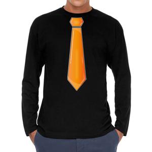 Verkleed shirt voor heren - stropdas oranje - zwart - carnaval - foute party - longsleeve