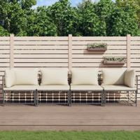 4-delige Loungeset met kussens poly rattan antracietkleurig