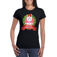 Eenhoorn Kerst t-shirt zwart Merry Christmas voor dames - thumbnail