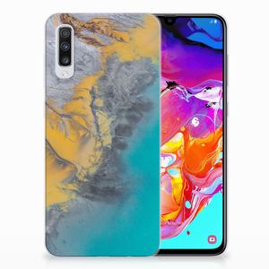 Samsung Galaxy A70 TPU Siliconen Hoesje Marble Blue Gold