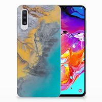 Samsung Galaxy A70 TPU Siliconen Hoesje Marble Blue Gold