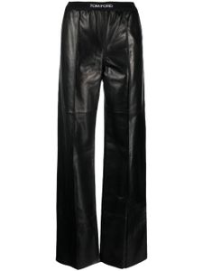 TOM FORD pantalon évasé en cuir à taille à logo - Noir