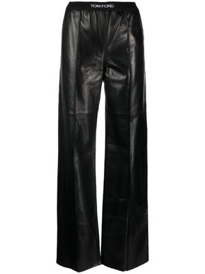 TOM FORD pantalon évasé en cuir à taille à logo - Noir