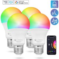 Lideka Slimme LED Smart Lampen - E27 - 9W - Set Van 4 - RGBW - Google, Alexa en Siri