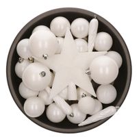 33x stuks kunststof kerstballen met piek 5-6-8 cm wit incl. haakjes   -