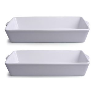 2x Witte ovenschalen van porselein 3.5 liter 33 x 19 cm rechthoekig