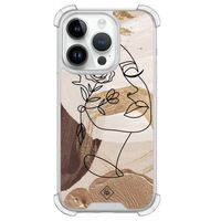 iPhone 14 Pro siliconen shockproof hoesje - Abstract gezicht bruin