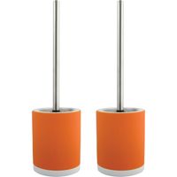 MSV Shine Toilet/wc-borstel houder - 2x - keramiek/metaal - oranje - 38 cm - Toiletborstels - thumbnail