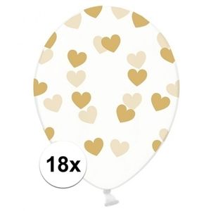 18x Transparante ballonnen met hartjes goud