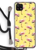 Flamingo's geel: Samsung Galaxy A22 5G Transparant Hoesje met koord
