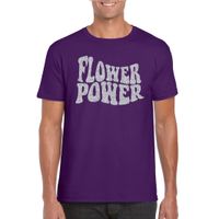 Paars Flower Power t-shirt met zilveren letters heren 2XL  -