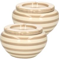 Stormasbak gestreept - 2x - beige/wit - Dia 14 cm - keramiek