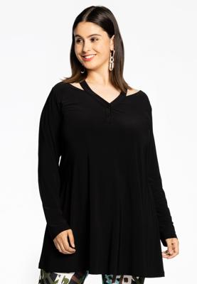 Yoek Tuniek wide bottom met cut-out | Zwart | Maat 38/40