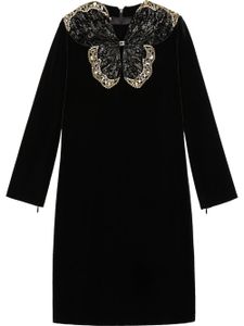 Gucci robe courte en velours à papillon brodé de sequins - Noir