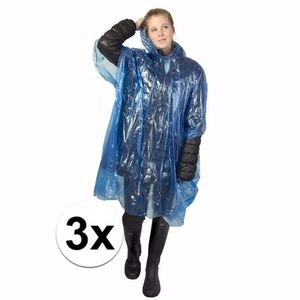 3x blauwe noodponcho doorschijnend One size  -