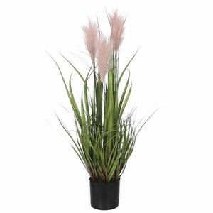 Kunstgras/gras kunstplant met pluimen - groen/roze H80 x D35 cm - op stevige plug   -